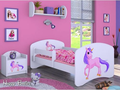 Dětská postel Happy Babies se zábranou Bílá Jednorožec 140x70 - obrázek 1
