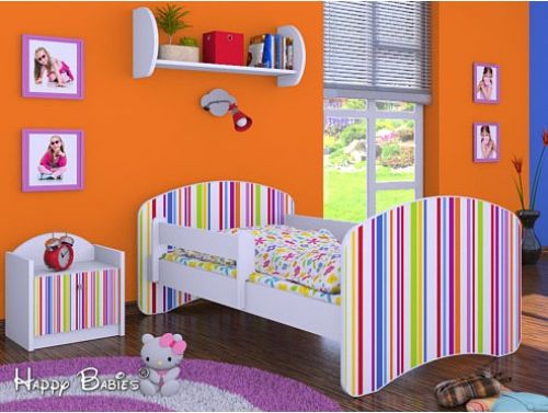 Dětská postel Happy Babies se zábranou Bílá Pruhovaná 140x70 - obrázek 1