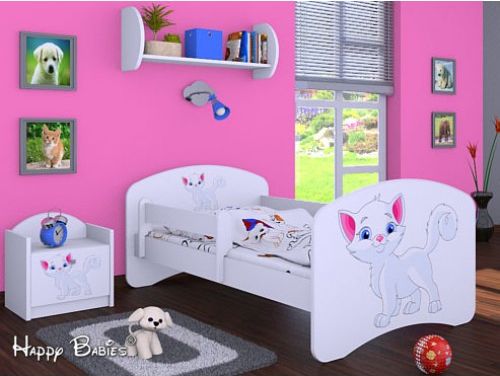 Dětská postel Happy Babies se zábranou Bílá Kočička 140x70 - obrázek 1