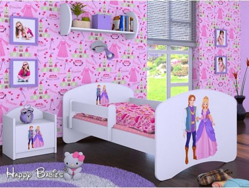 Dětská postel Happy Babies se zábranou Bílá Princ a princezna 140x70 - obrázek 1