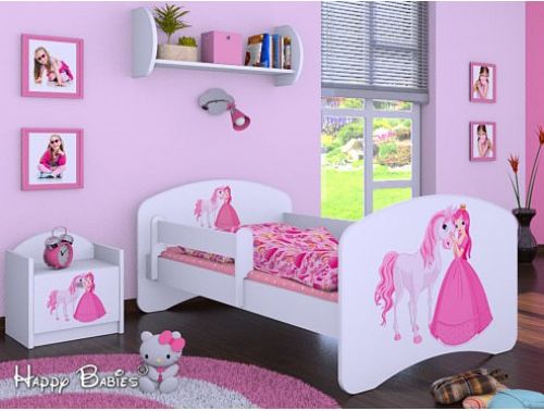 Dětská postel Happy Babies se zábranou Bílá Princezna a koník 140x70 - obrázek 1