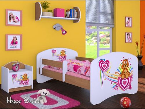 Dětská postel Happy Babies se zábranou Bílá Pejsek se srdíčky 140x70 - obrázek 1