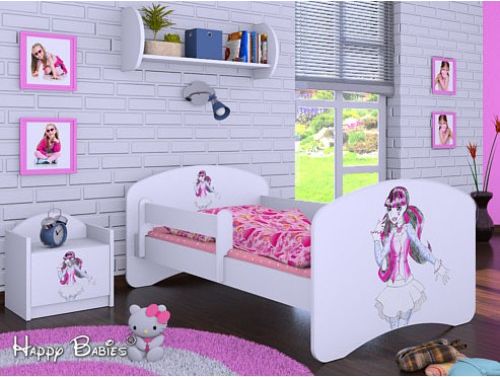 Dětská postel Happy Babies se zábranou Bílá Monster girl 140x70 - obrázek 1