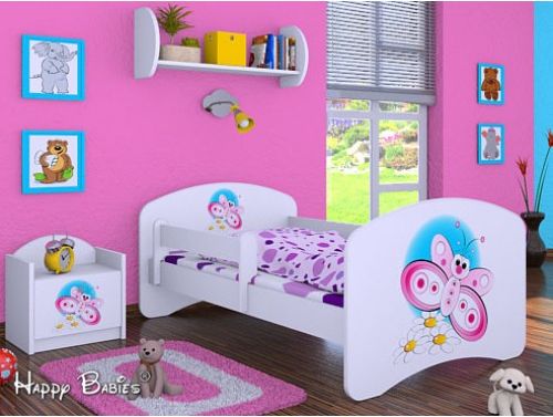 Dětská postel Happy Babies se zábranou Bílá Motýlek 140x70 - obrázek 1