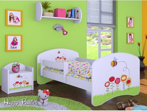 Dětská postel Happy Babies Bílá se zábranou Včelka 140x70 - obrázek 1