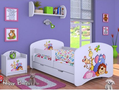 Dětská postel Happy Babies Bílá se zábranou Zvířátka ze ZOO 140x70 - obrázek 1
