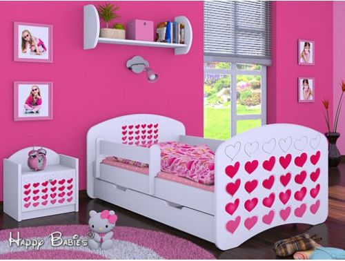 Dětská postel Happy Babies se zábranou Bílá srdíčka 140x70 - obrázek 1