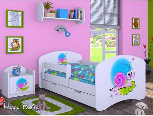 Dětská postel Happy Babies Bílá se zábranou Šnek 140x70 - obrázek 1