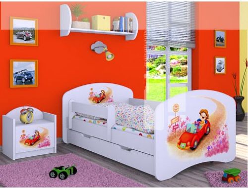 Dětská postel Happy Babies Bílá se zábranou Auto 140x70 - obrázek 1