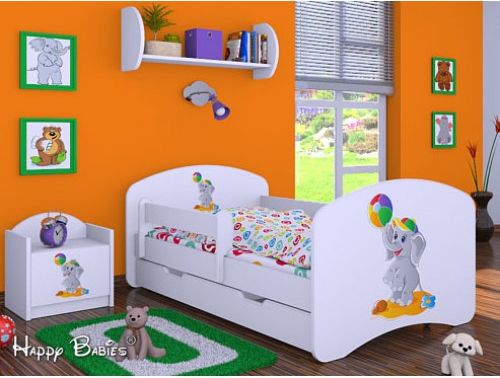 Dětská postel Happy Babies Bílá se zábranou Slůně s míčem 140x70 - obrázek 1