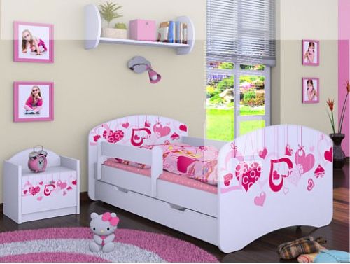 Dětská postel Happy Babies Bílá se zábranou Srdíčka 140x70 - obrázek 1