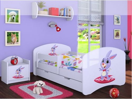 Dětská postel Happy Babies Bílá se zábranou Zajíček 140x70 - obrázek 1