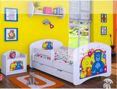 Dětská postel Happy Babies Bílá se zábranou Veselý medvídek 140x70 - obrázek 1