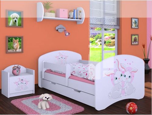 Dětská postel Happy Babies Bílá se zábranou Králíčci 140x70 - obrázek 1