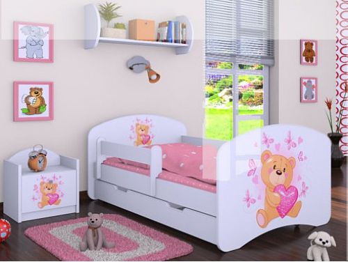 Dětská postel Happy Babies Bílá se zábranou Medvídek se srdíčkem 140x70 - obrázek 1