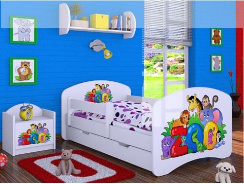 Dětská postel Happy Babies Bílá se zábranou Zvířátka v ZOO II 140x70 - obrázek 1