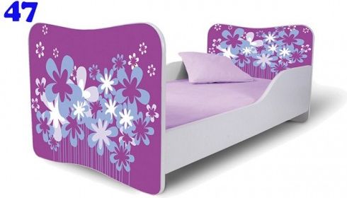 Dětská postel Adam Bílá květiny fialová 140x70 - obrázek 1