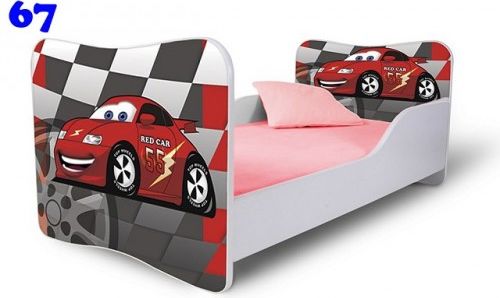 Dětská postel Adam Bílá zavodní auto šachovnice 140x70 - obrázek 1