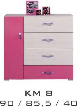 Dětská komoda Meblar Komi KM8 - jasan / růžová 90x85,5x40 - obrázek 1