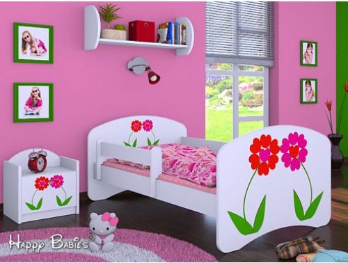 Dětská postel Happy Babies se zábranou Bílá Květiny 160x80 - obrázek 1