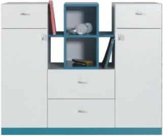 Komoda Meblar Mobi MO10 - bílá / tyrkysová 120x100x40 - obrázek 1