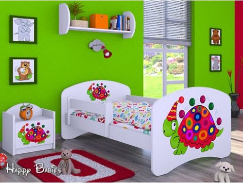 Dětská postel Happy Babies se zábranou Bílá Veselá želva 160x80 - obrázek 1