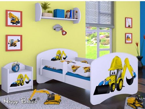 Dětská postel Happy Babies se zábranou Bílá Bagr 160x80 - obrázek 1