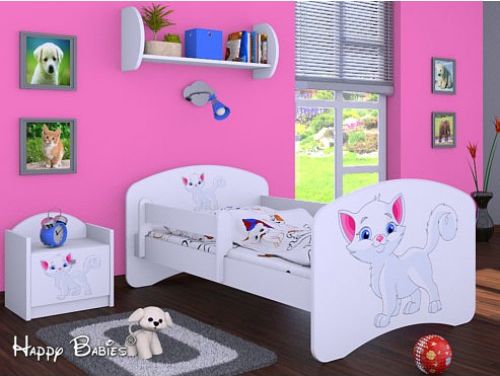 Dětská postel Happy Babies se zábranou Bílá Kočička  180x90 - obrázek 1