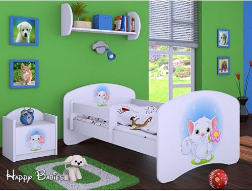 Dětská postel Happy Babies se zábranou Bílá Kočička II 160x80 - obrázek 1