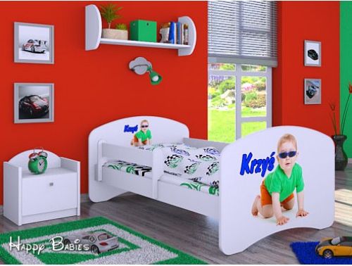Dětská postel Happy Babies se zábranou Bílá Postel se jménem II 160x80 - obrázek 1