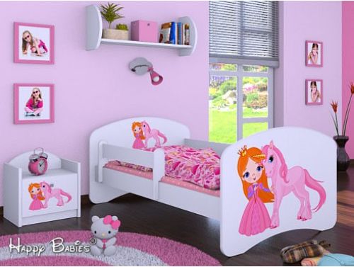 Dětská postel Happy Babies se zábranou Bílá Princezna a poník 160x80 - obrázek 1