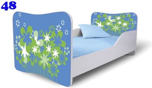 Dětská postel Adam Bílá květiny modrá 160x80 - obrázek 1