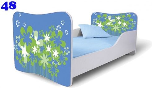 Dětská postel Adam Bílá květiny modrá 180x80 - obrázek 1