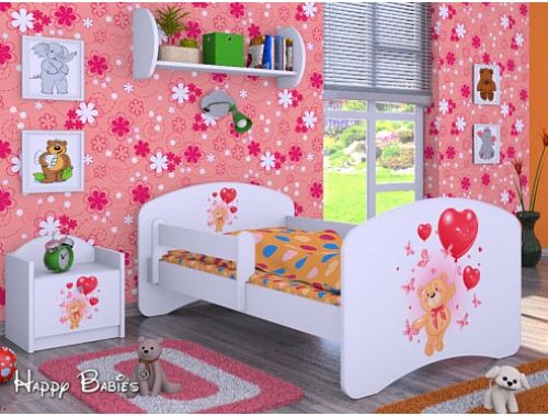 Dětská postel Happy Babies se zábranou Bílá Medvídek s balónky 160x80 - obrázek 1