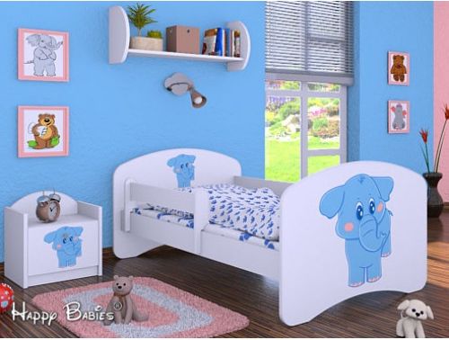 Dětská postel Happy Babies se zábranou Bílá Modrý slon 180x90 - obrázek 1