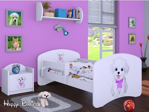 Dětská postel Happy Babies Bílá se zábranou Pejsek s mašlí 160x80 - obrázek 1