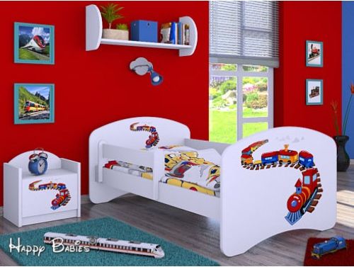 Dětská postel Happy Babies Bílá se zábranou Vláček 160x80 - obrázek 1