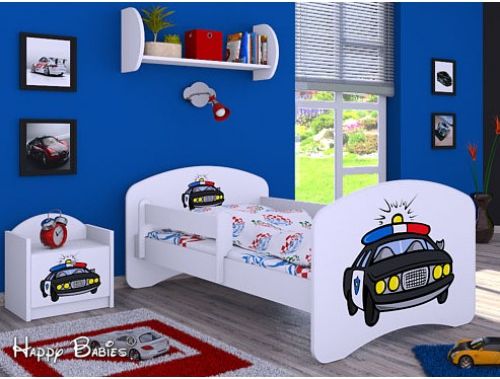 Dětská postel Happy Babies Bílá se zábranou Policejní auto 160x80 - obrázek 1