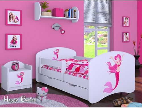 Dětská postel Happy Babies Bílá se zábranou Mořská víla 160x90 - obrázek 1