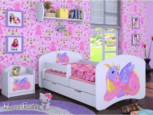 Dětská postel Happy Babies Bílá se zábranou Dráček 160x80 - obrázek 1