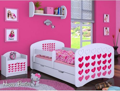 Dětská postel Happy Babies se zábranou Bílá srdíčka 160x80 - obrázek 1