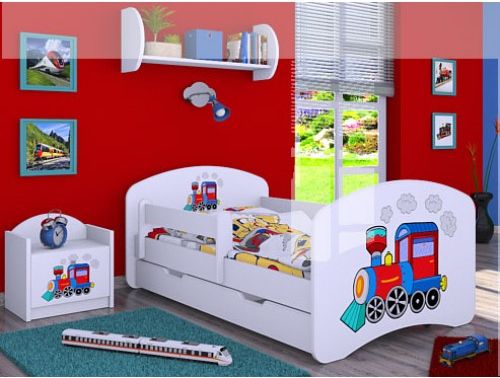 Dětská postel Happy Babies Bílá se zábranou Mašinka 160x80 - obrázek 1