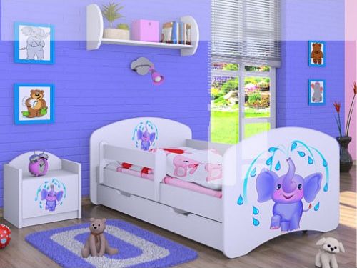 Dětská postel Happy Babies Bílá se zábranou Veselé slůně 160x80 - obrázek 1
