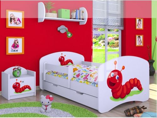 Dětská postel Happy Babies Bílá se zábranou Housenka 160x80 - obrázek 1
