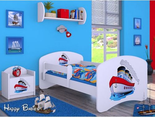 Dětská postel Happy Babies Bílá se zábranou Zaoceánský parník 160x80 - obrázek 1