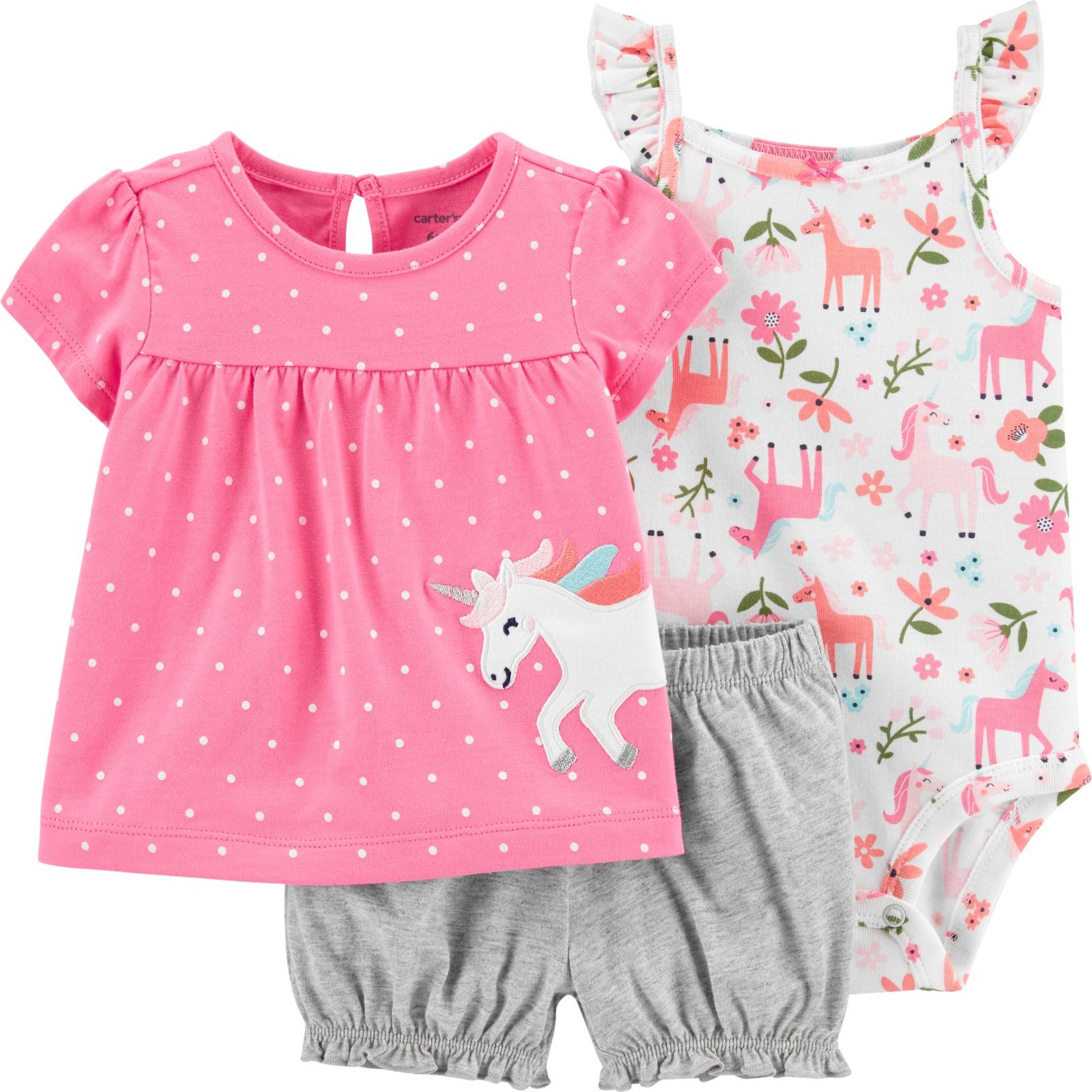 CARTER'S Set 3-dílný body tílko, tričko, kalhoty Unicorn dívka 9 m/vel. 74 - obrázek 1