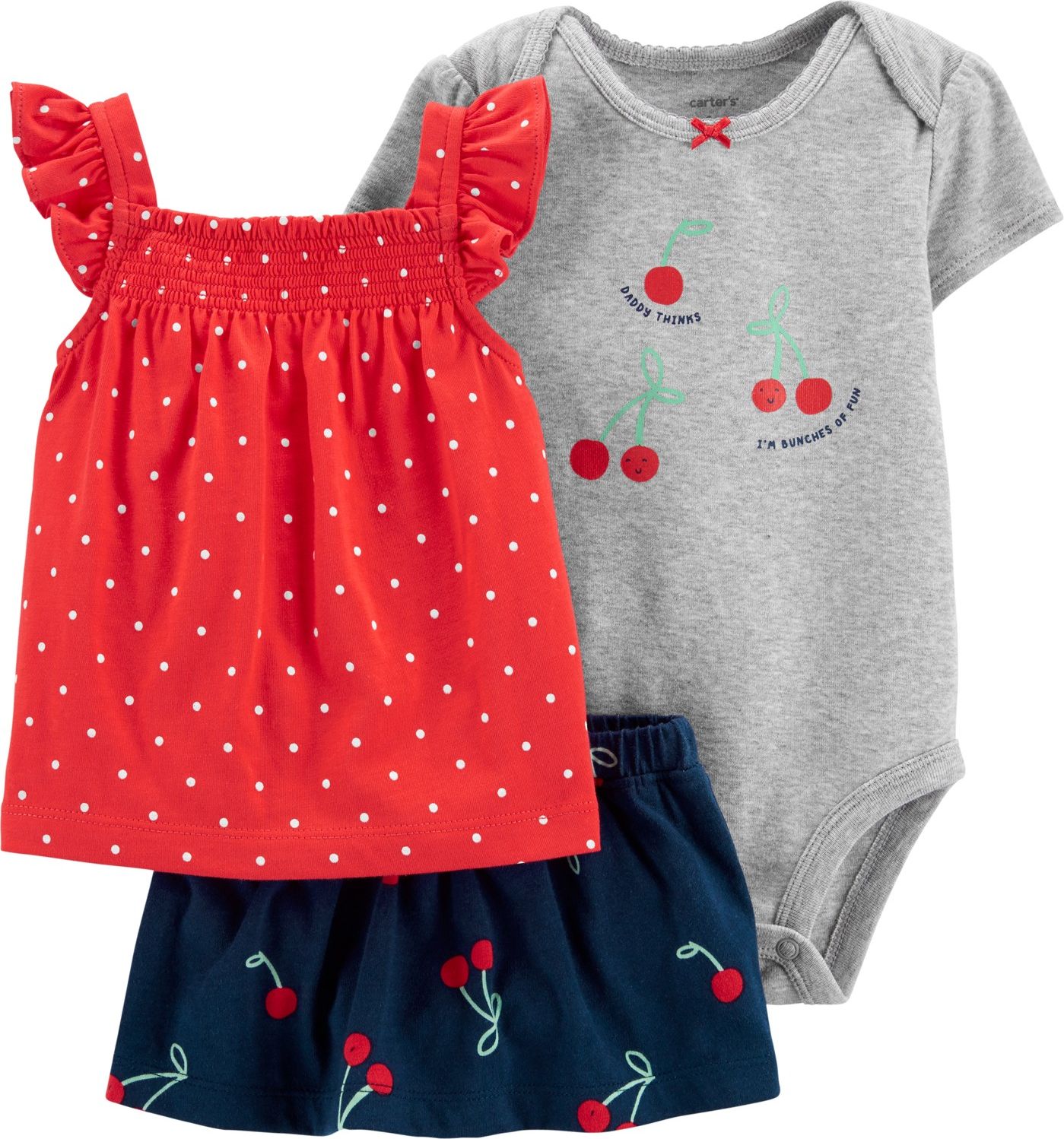 CARTER'S Set 3-dílný body kr.rukáv, tričko, sukně Fruits dívka 9 m/vel. 74 - obrázek 1