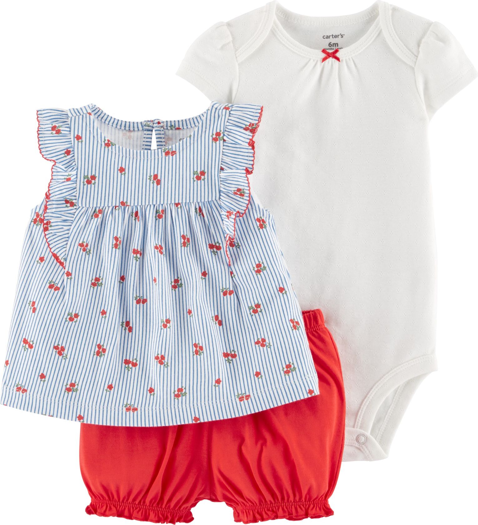 CARTER'S Set 3-dílný body kr.rukáv, tričko, kalhoty krátké Floral dívka 9 m/vel. 74 - obrázek 1
