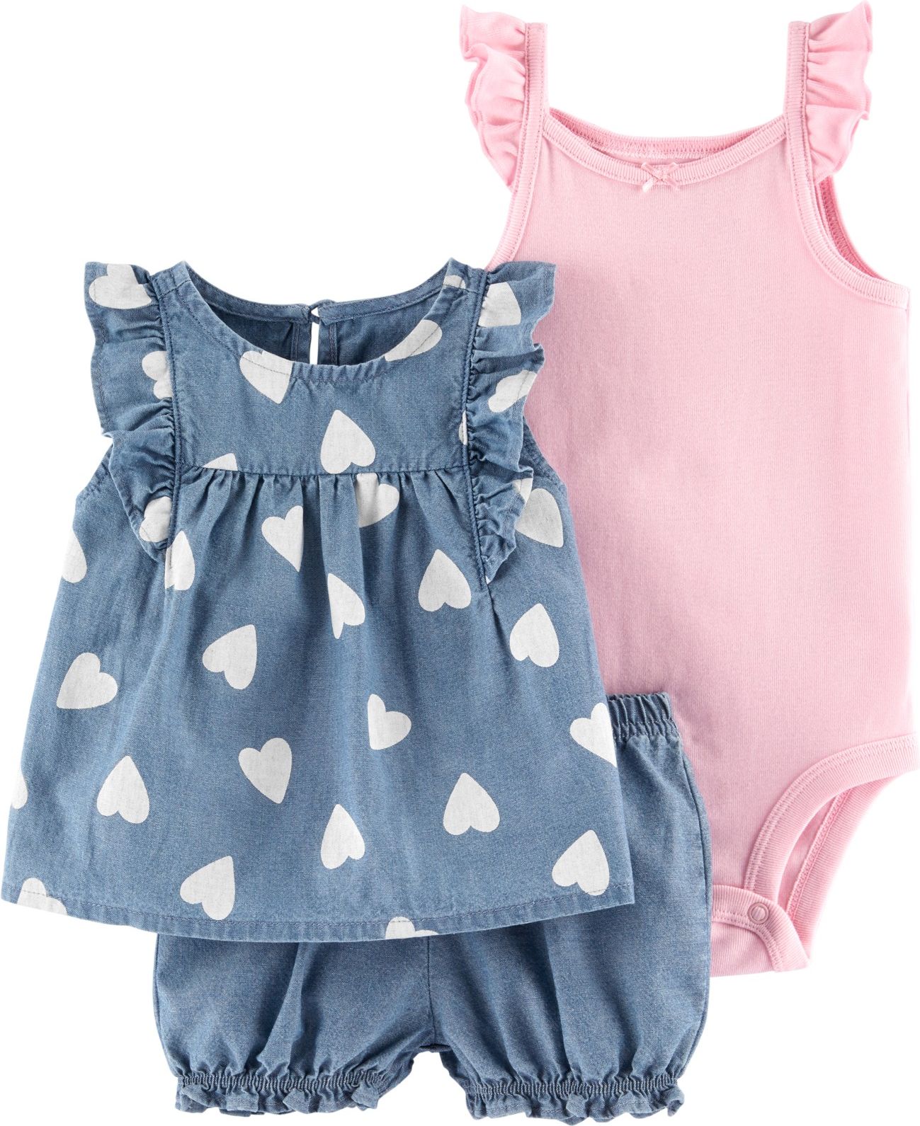 CARTER'S Set 3-dílný body tílko, tričko, kalhoty krátké Hearts dívka 18 m/vel. 86 - obrázek 1