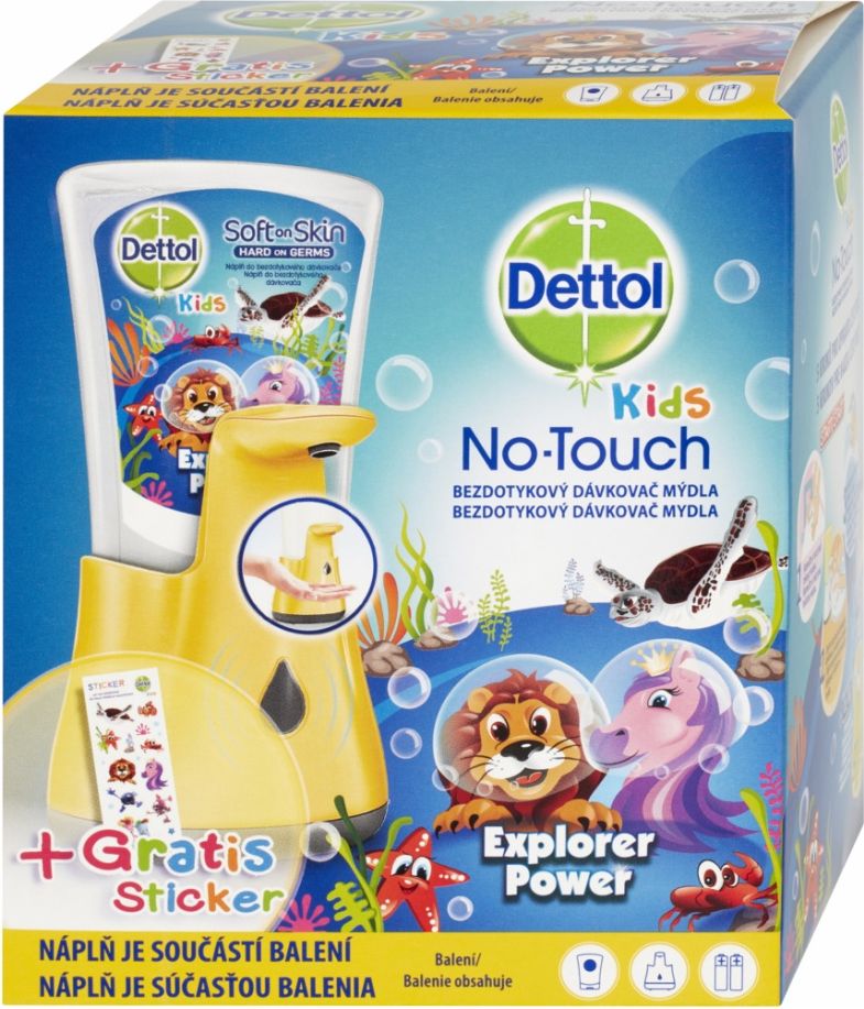 Dettol Kids Dobrodruh Zoo bezdotykový dávkovač mýdla + náplň s mýdlem 250 ml - obrázek 1